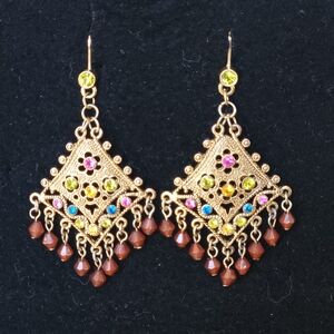 Elegant Gold and Brown Chandelier Earrings Jewelry